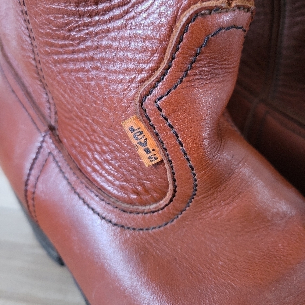 Vintage Men's Leather Levi's Cowboy Western Boots Cognac Brown Orange Tab Sz 10 - Picture 11 of 12